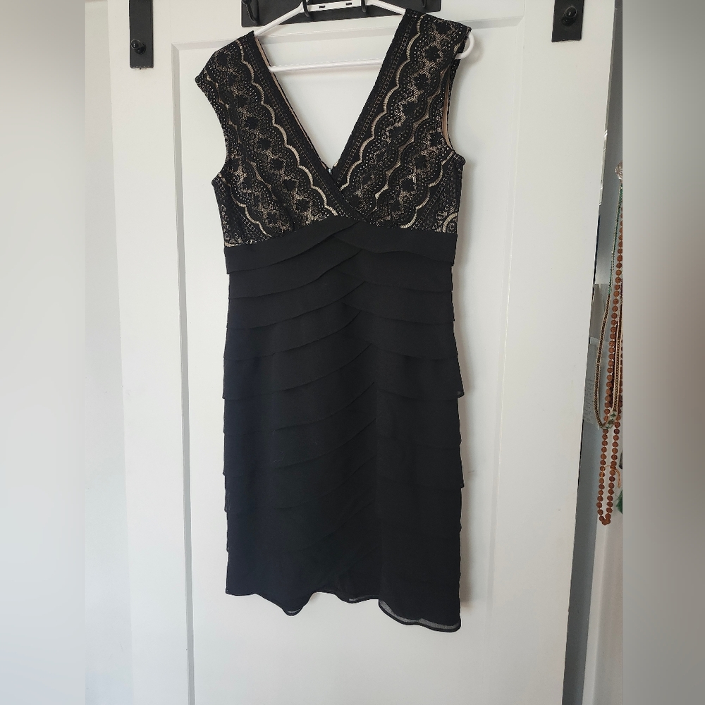 Black Lace Tiered Mini Dress